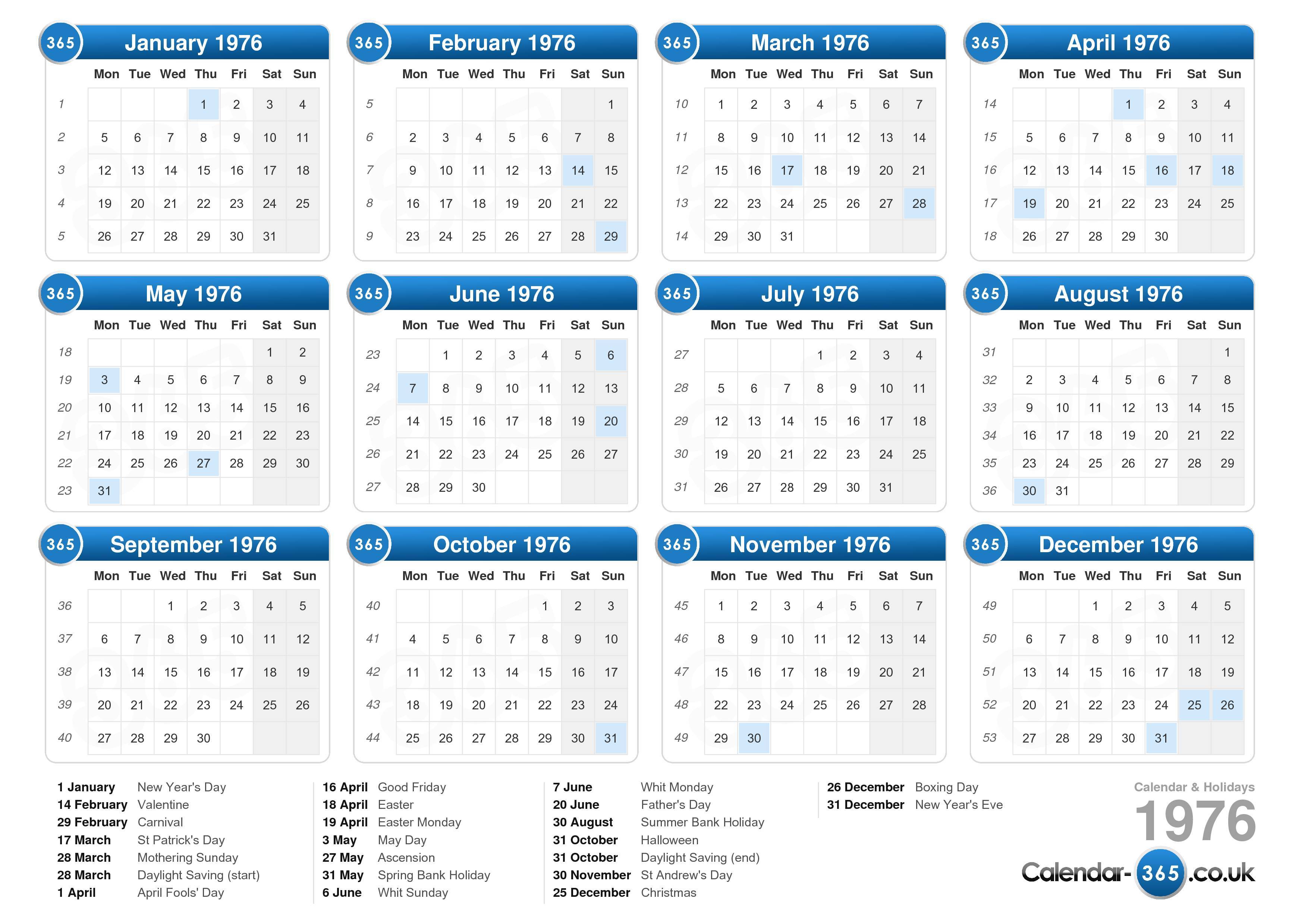 Calendar 1976