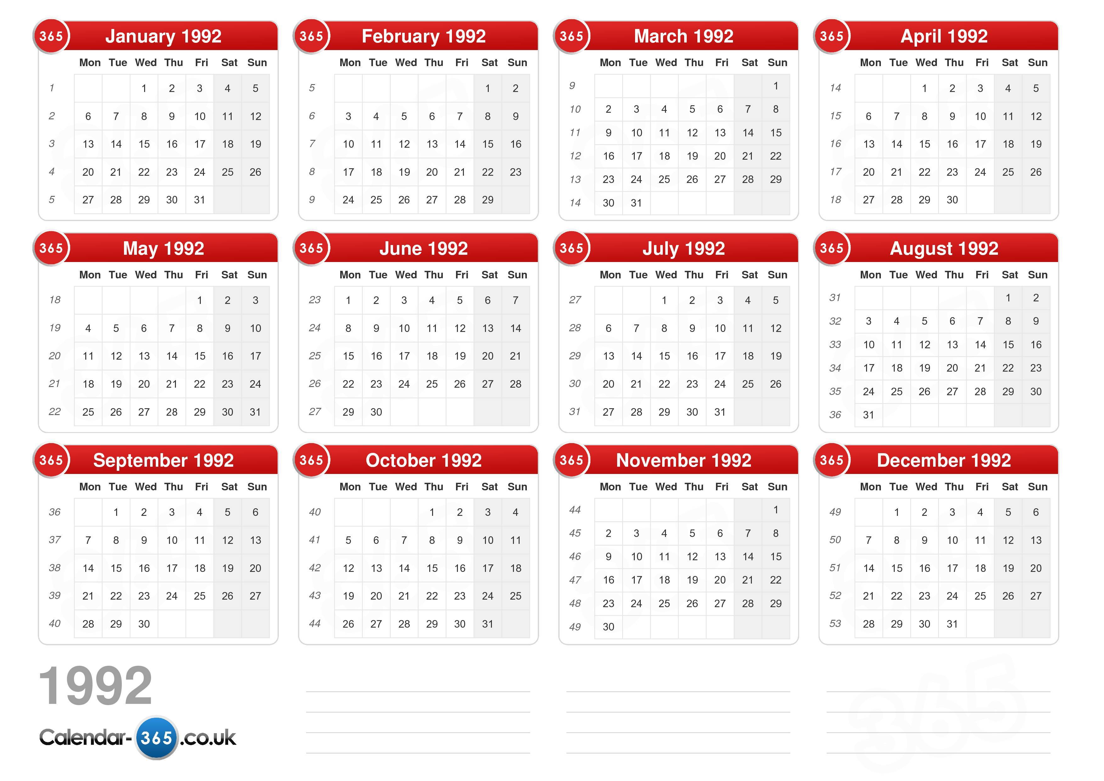 Calendar 1992