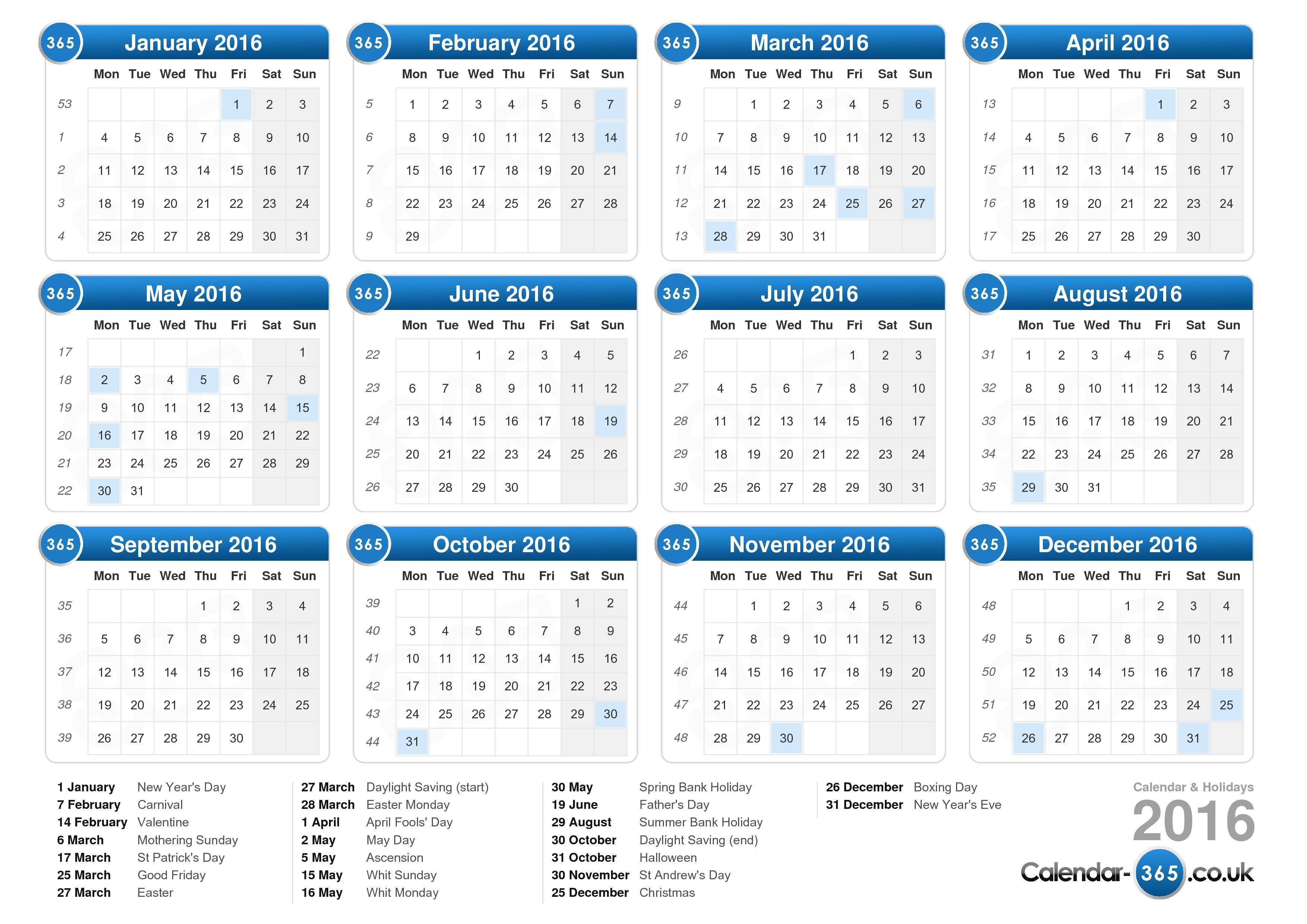 2016 Calendar Holidays Imgzz