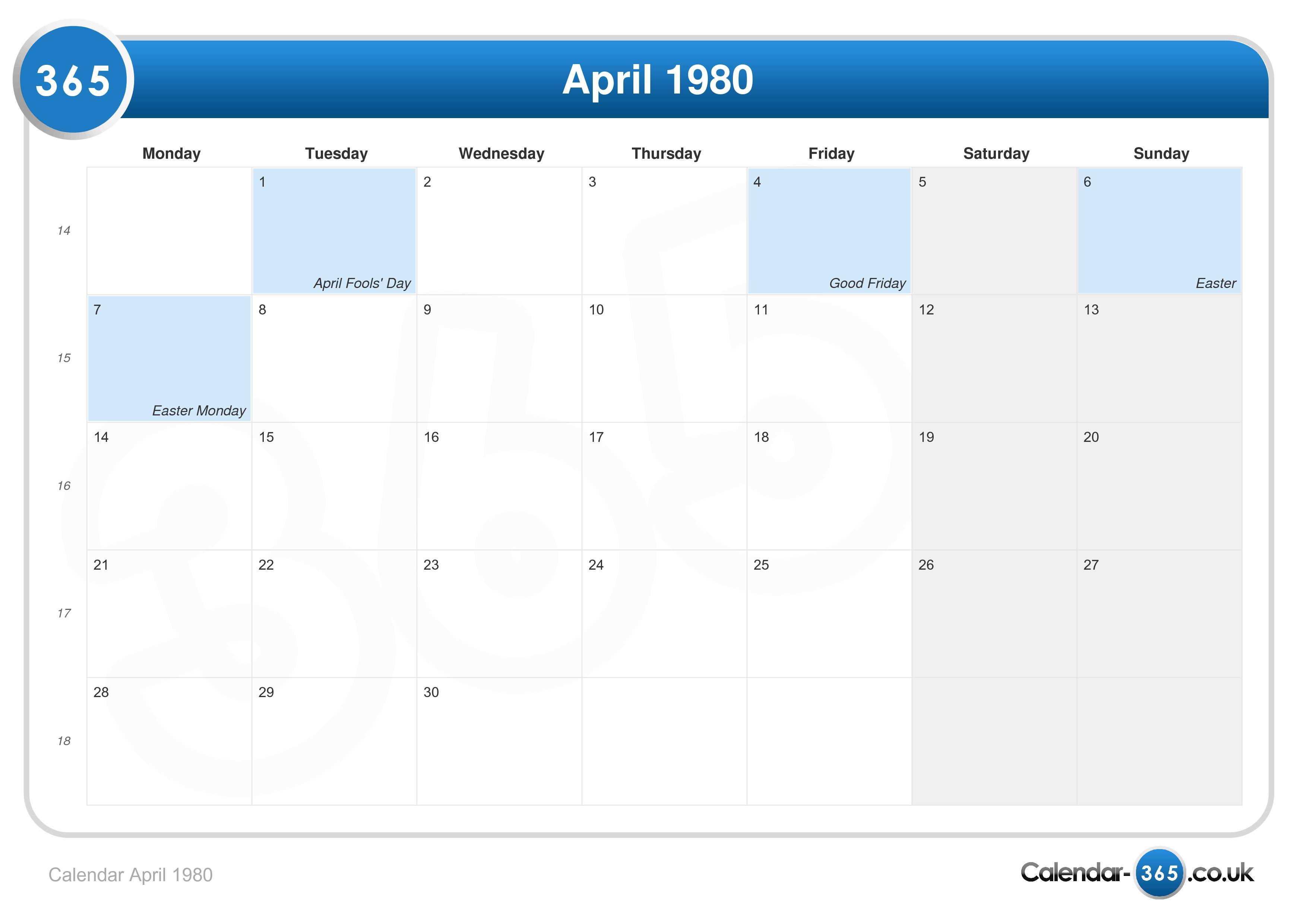 Calendar April 1980