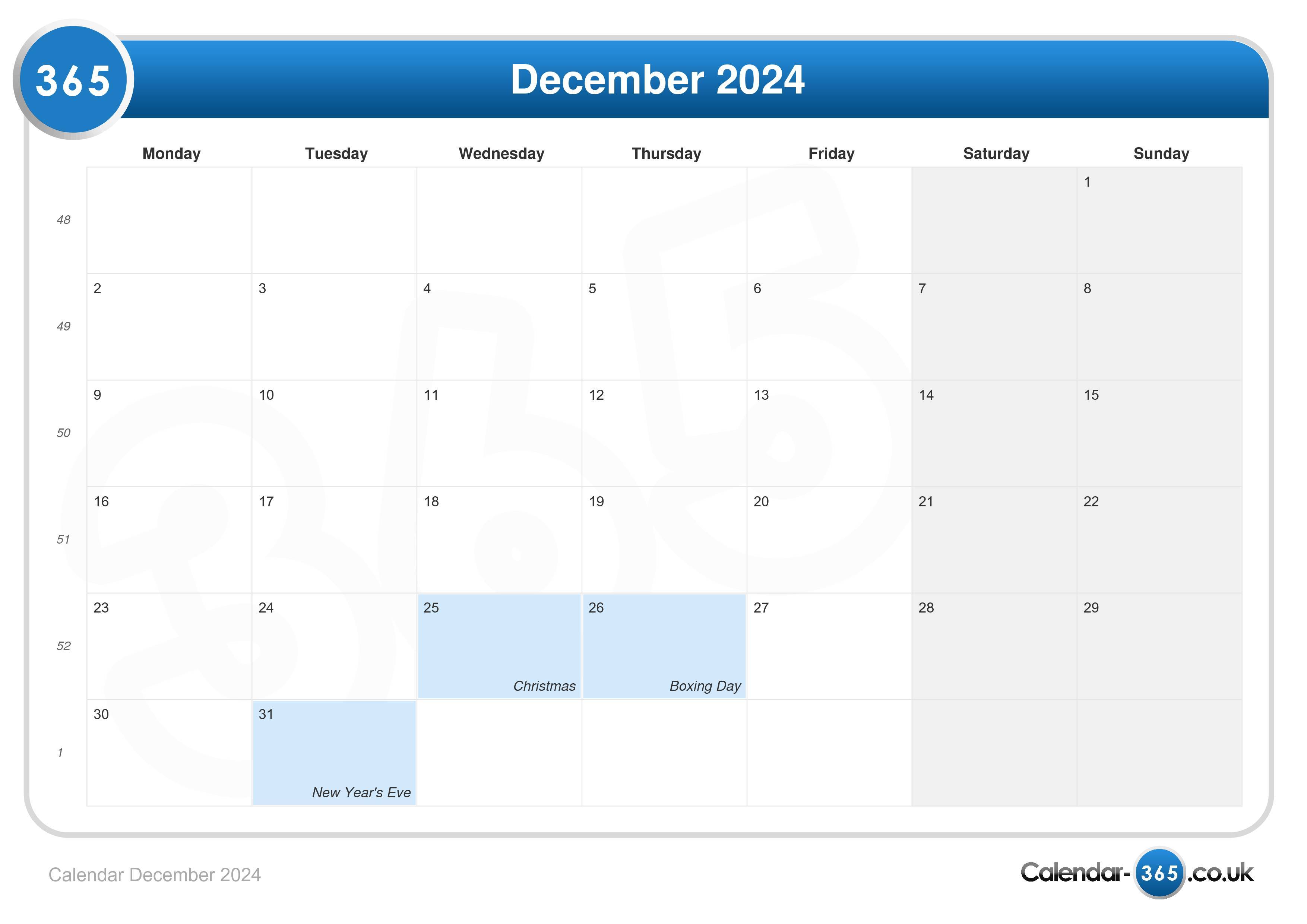 Calendar December 2024