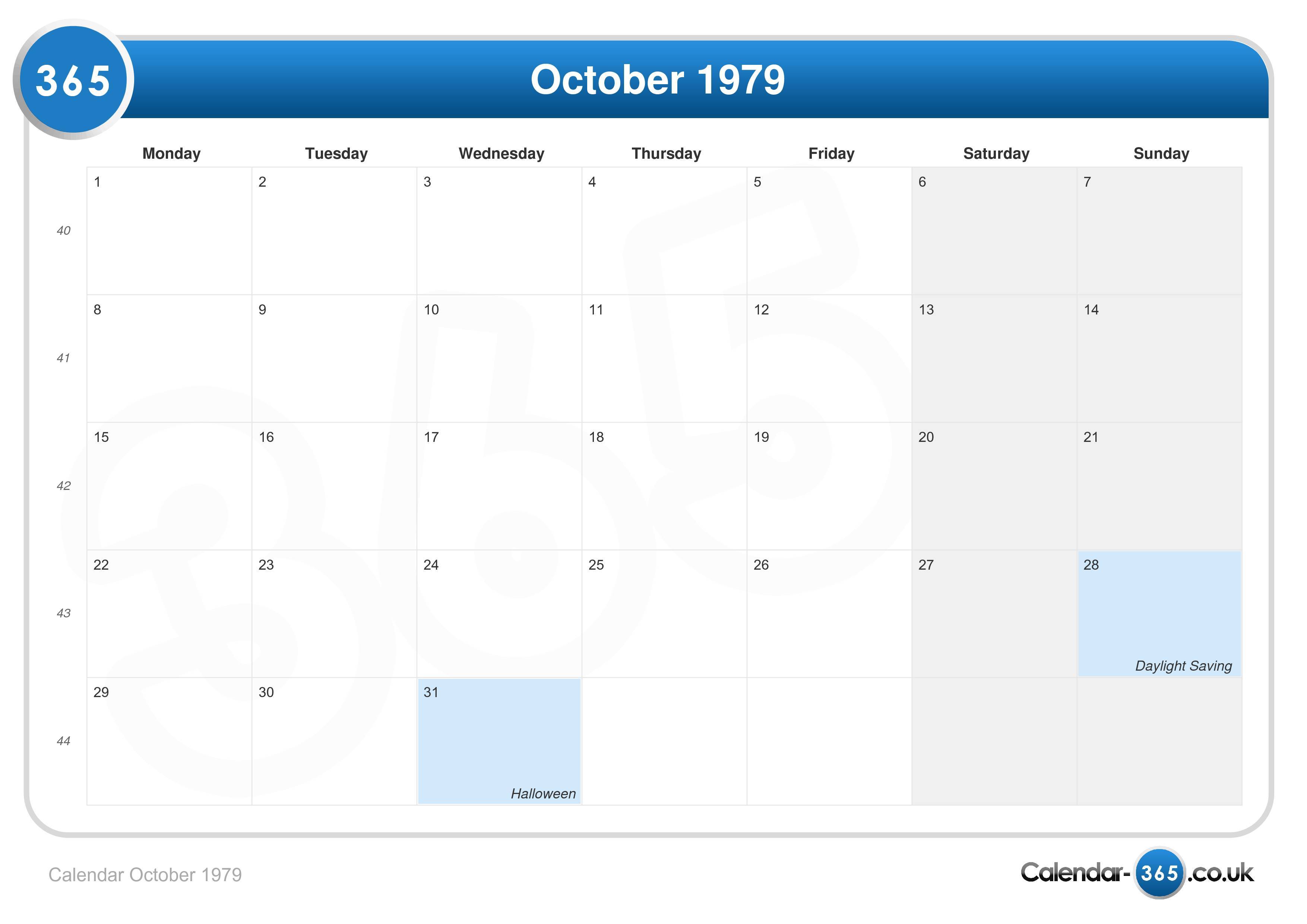 Calendar October 1979