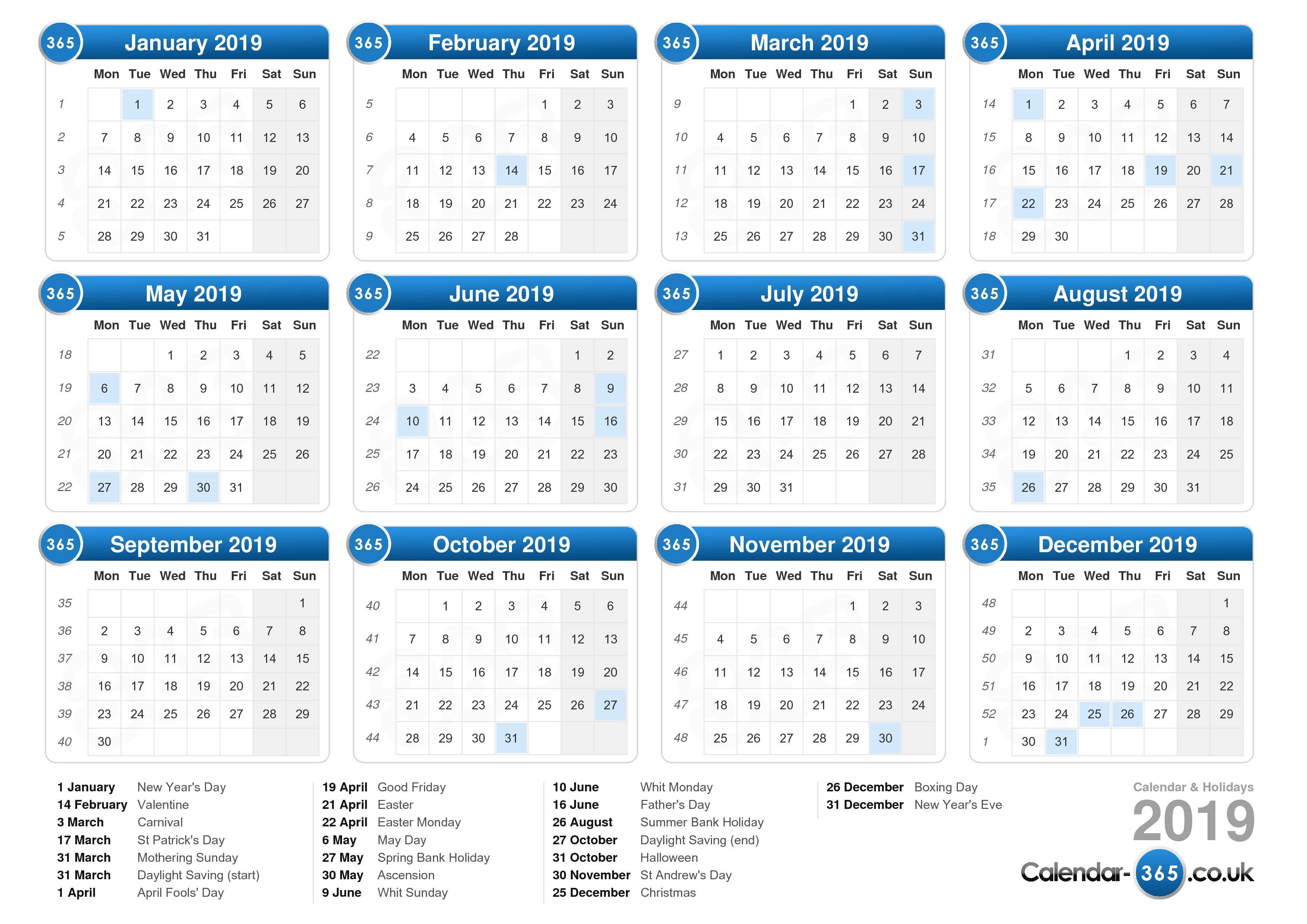 Calendar 2019 Calendar 2019