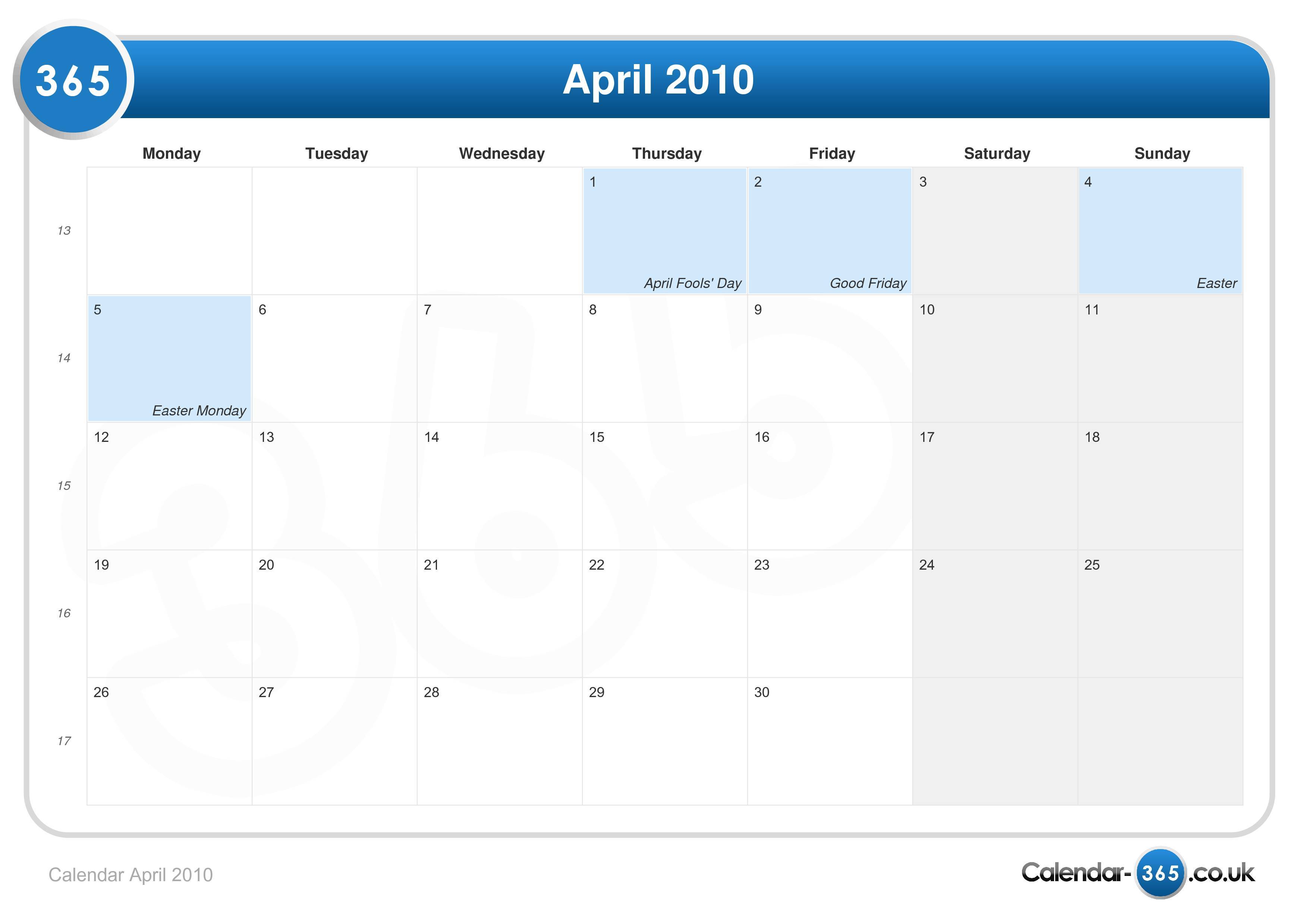 Calendar April 2010