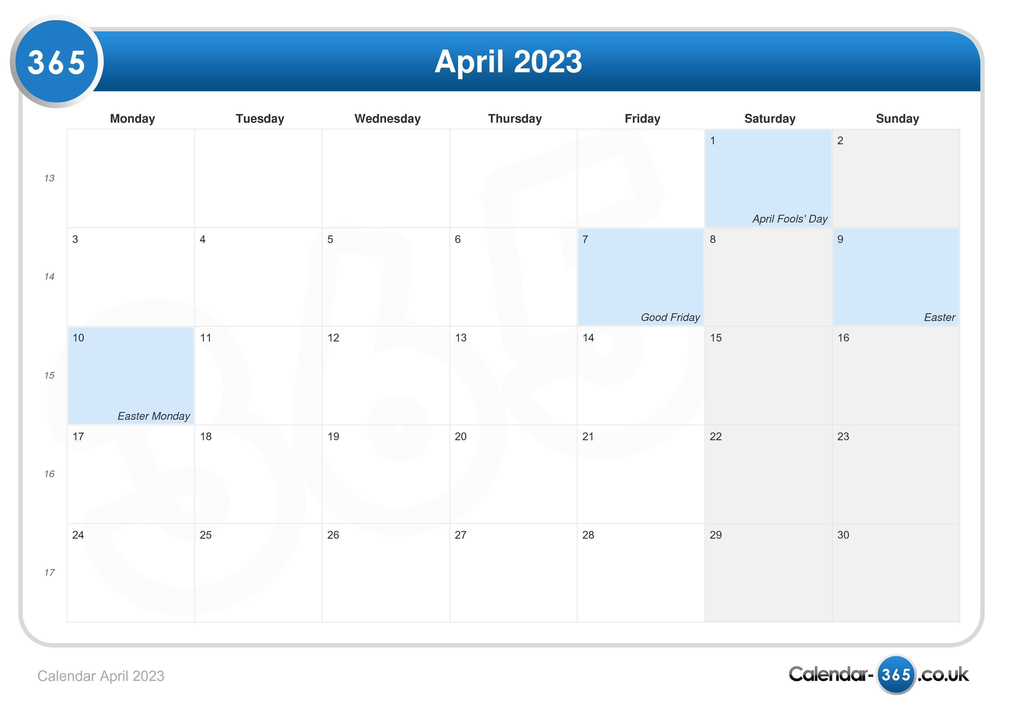 Calendar April 2023