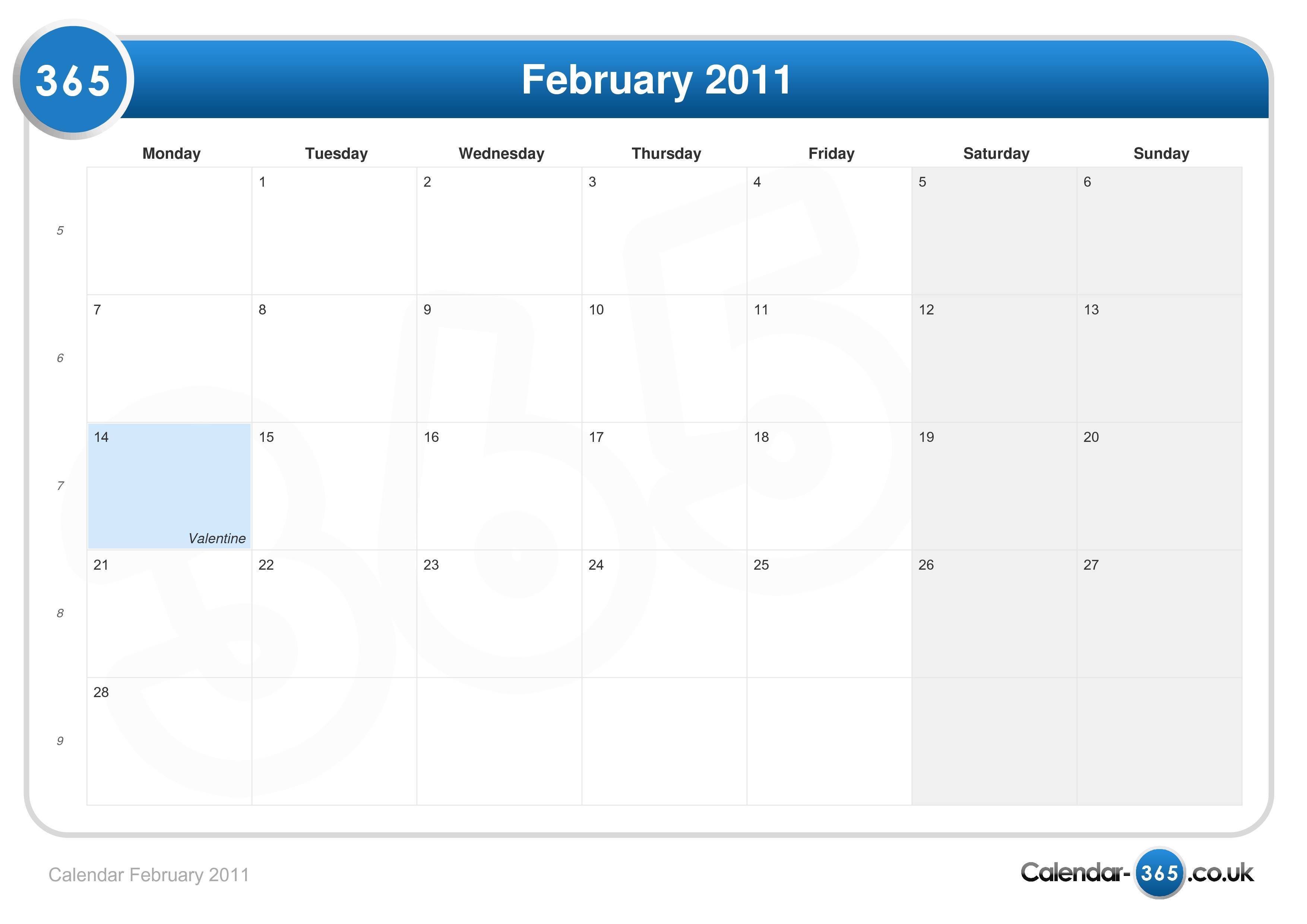 Calendar February 2011