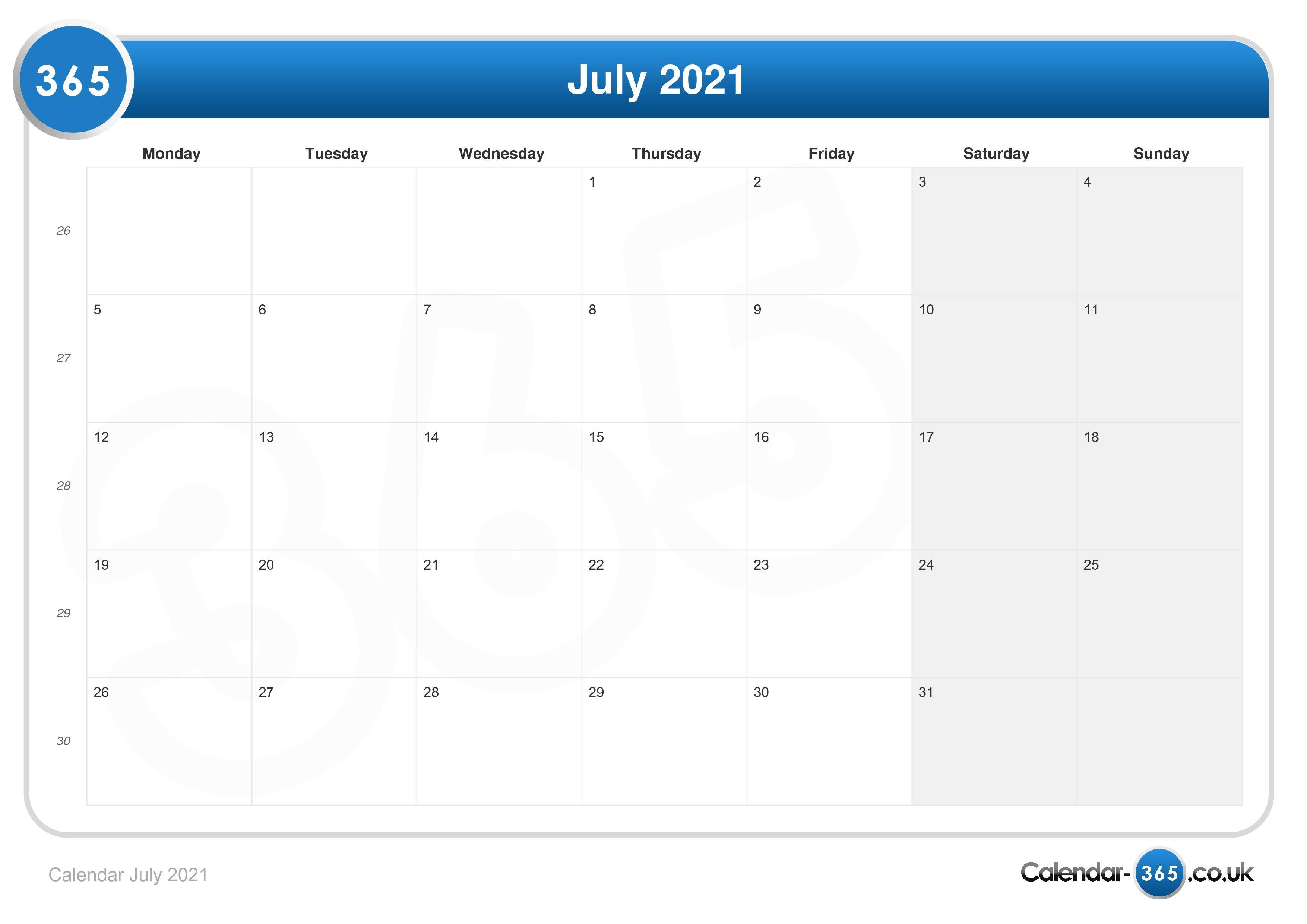 Calendar July 2021
