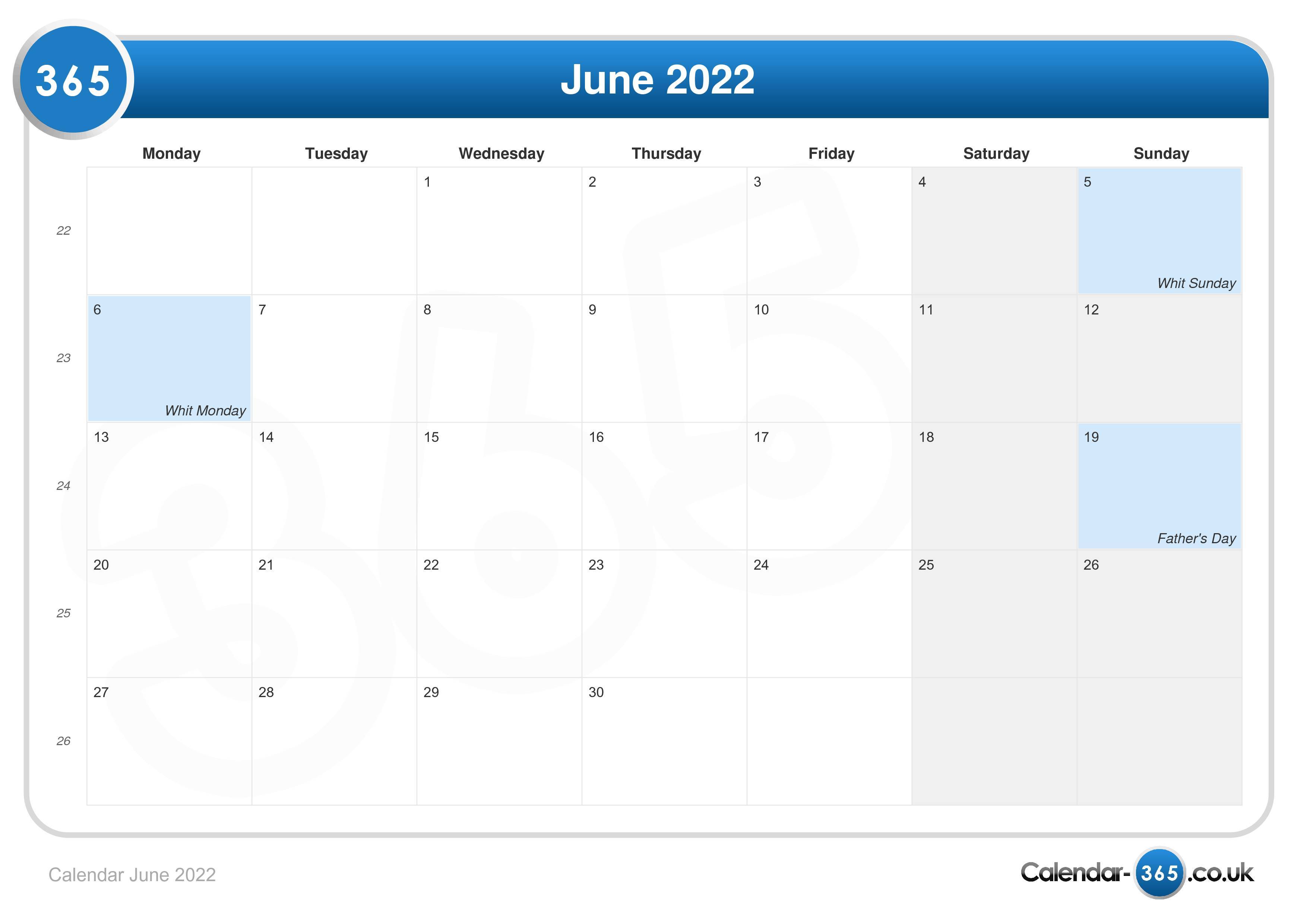 June 24 2022 Calendar Calendar June 2022