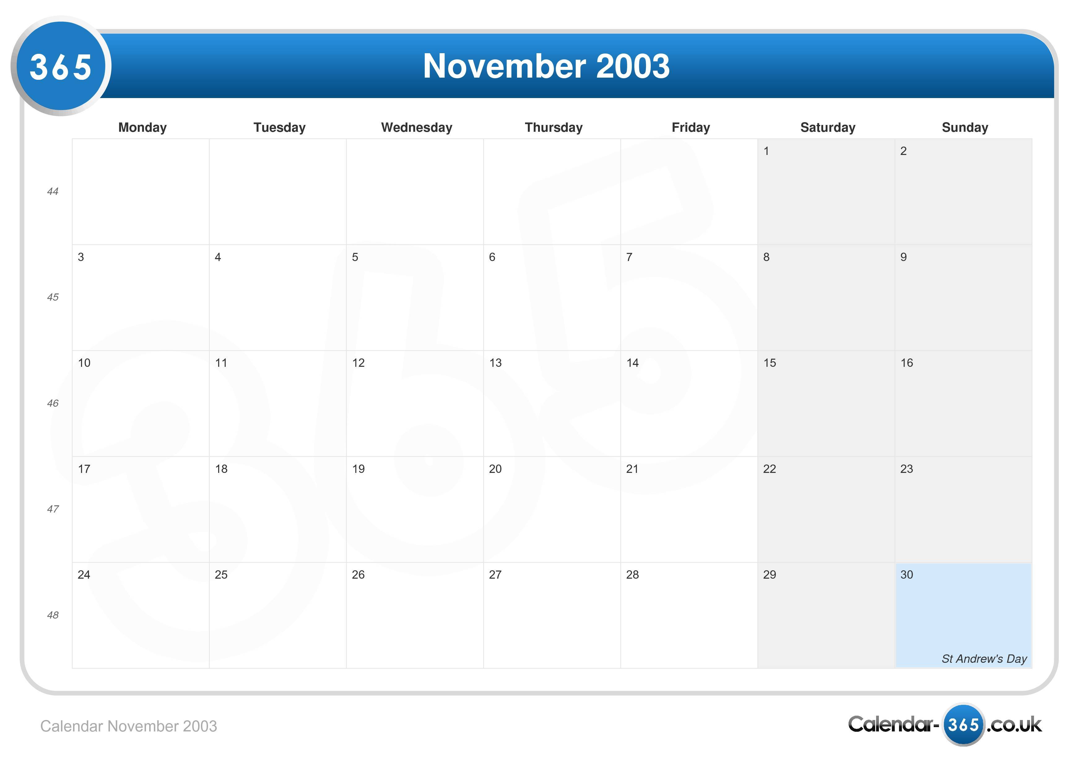 Calendar November 2003