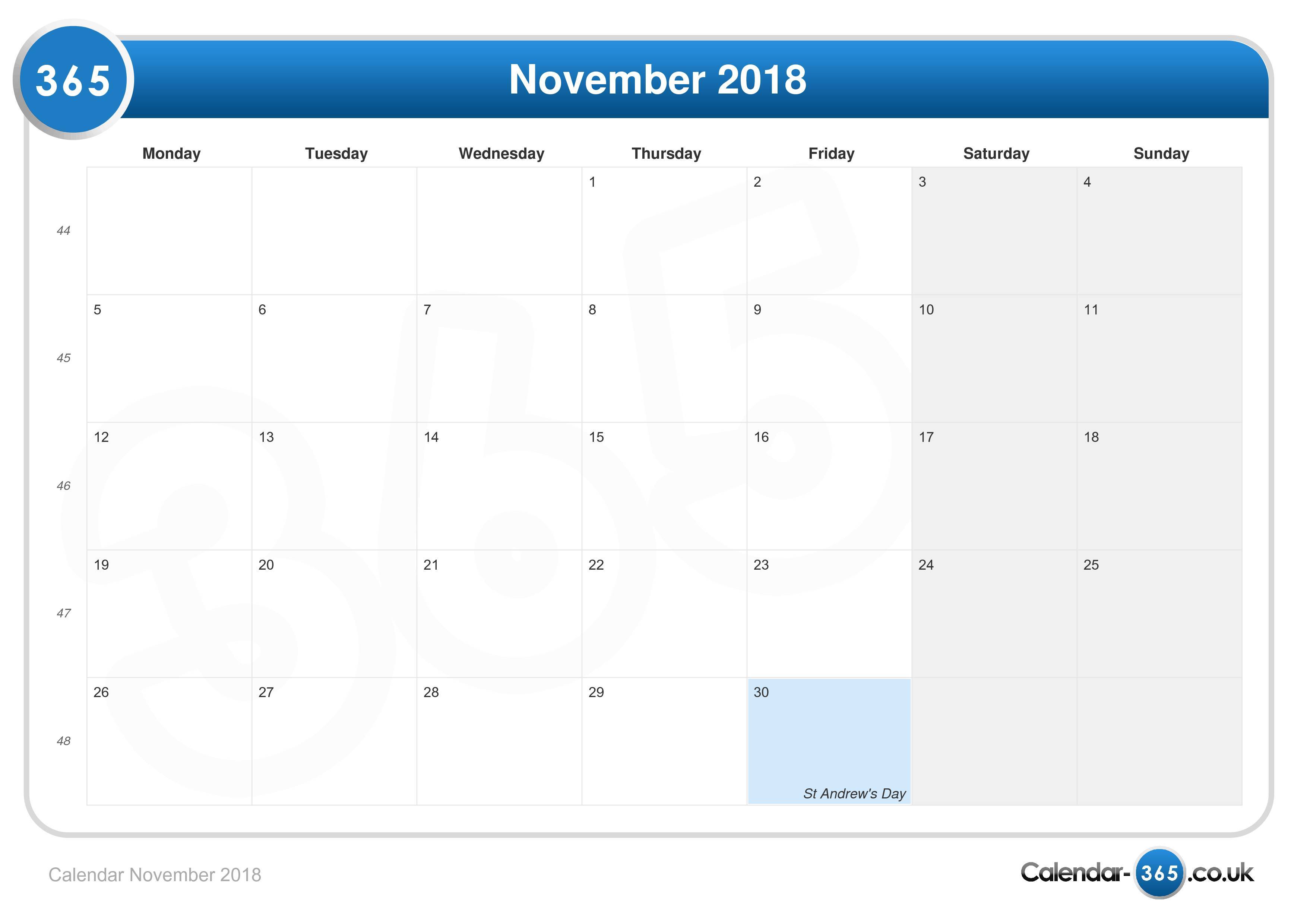 Calendar November 2018