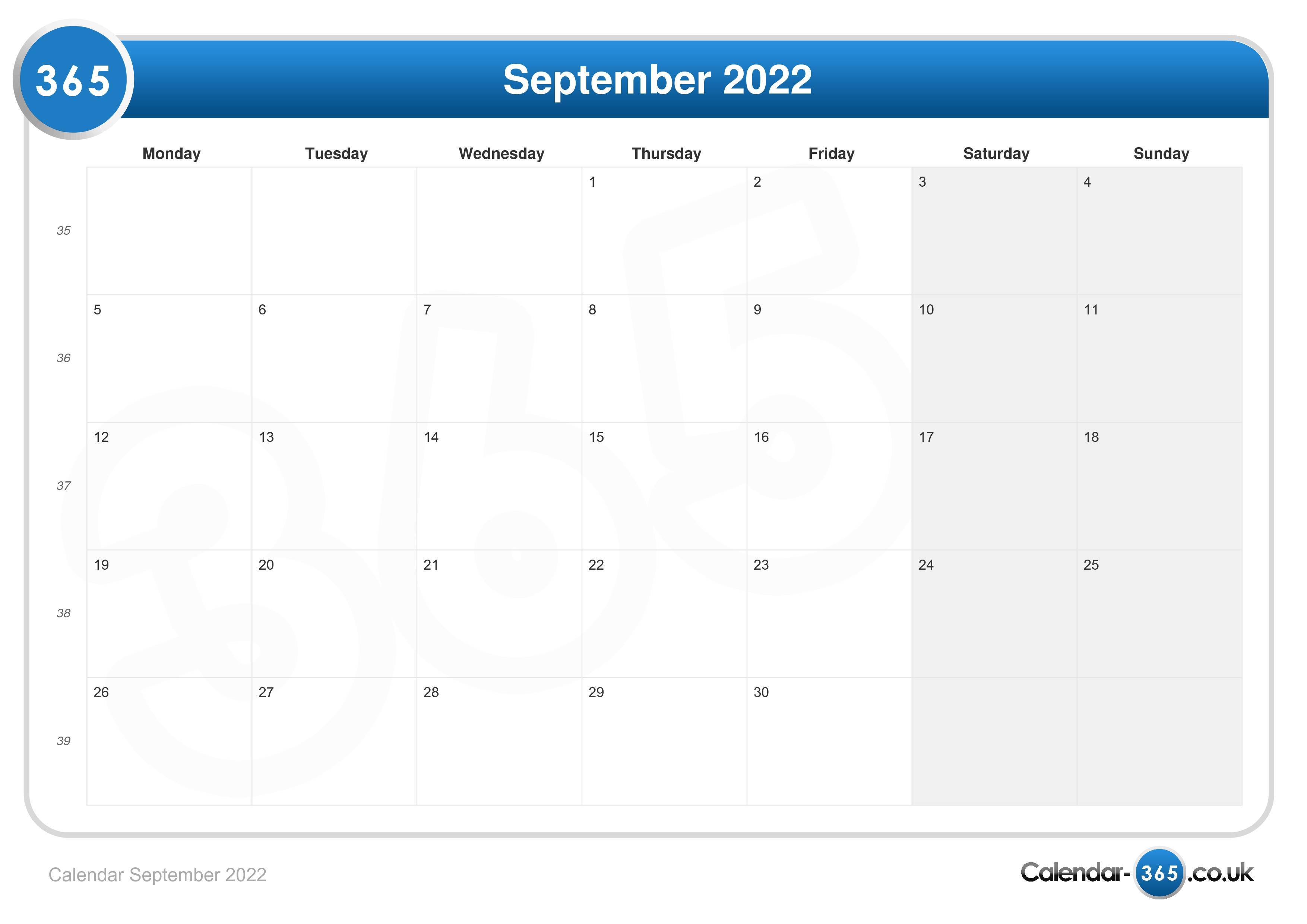 Calendar September 2022